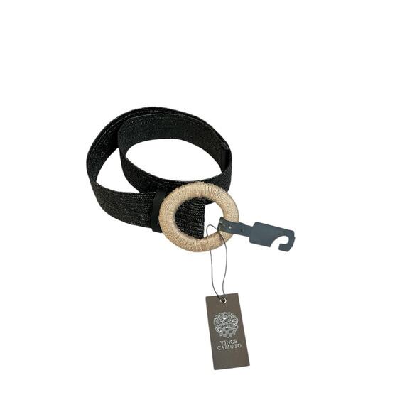 Vince Camuto Raffia Buckle Stretch Belt Size Small/Medium NWT Black Tan Stretch - Picture 1 of 4